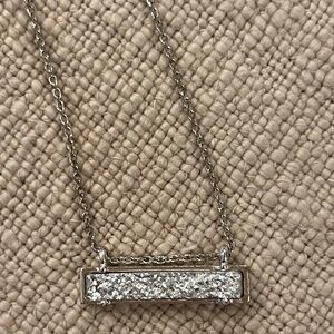 Silver Druzy Rectangle Bar Necklace Nice Quality Piece